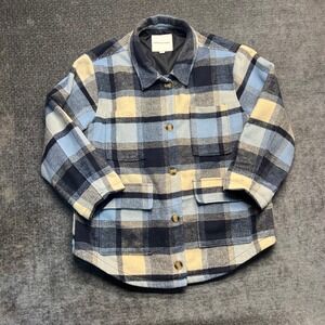 American Eagle Plaid Flannel Shirt Jacket Women's XL Blue Beige Button Up Casual